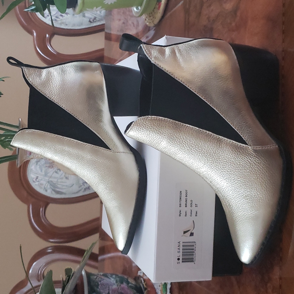 Sol Sana Bruno Leather Ankle Bootie Gold Size EU37 US7 NWT